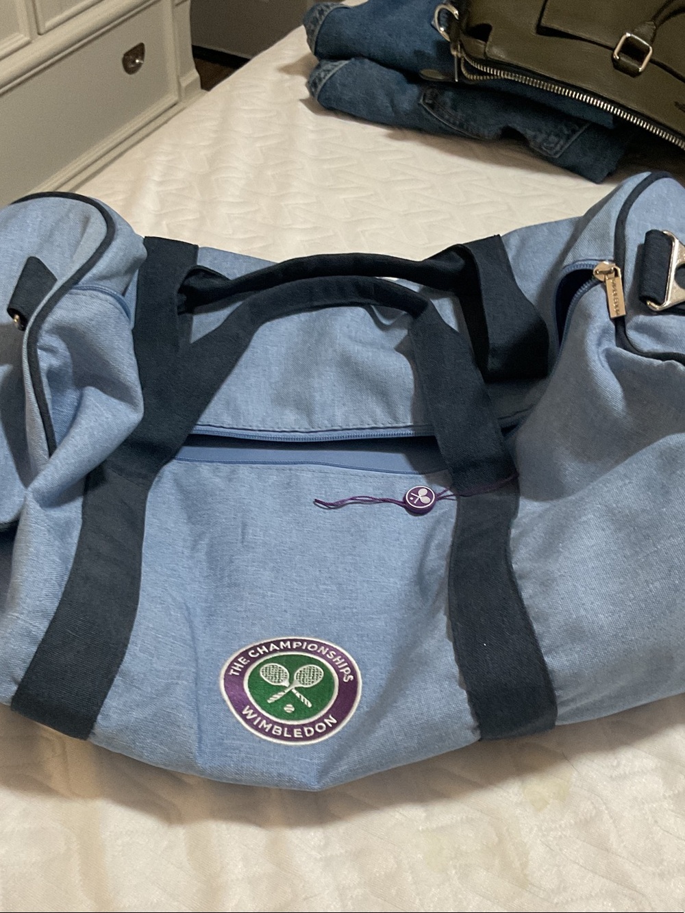 Wimbledon Blue Canvas Duffel with Black Straps